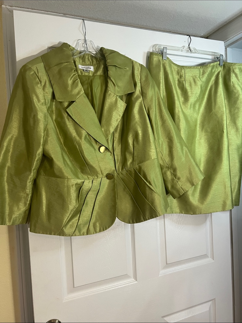 Abella Lime Green Pleated Skirt Set - Jacket & Skirt